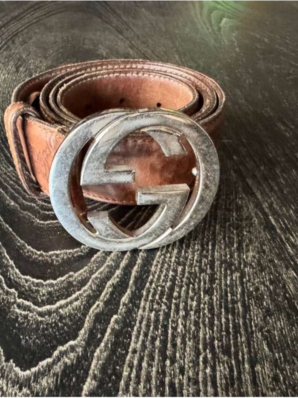 Gucci Brown Leather Belt with Silver Double G Buckle